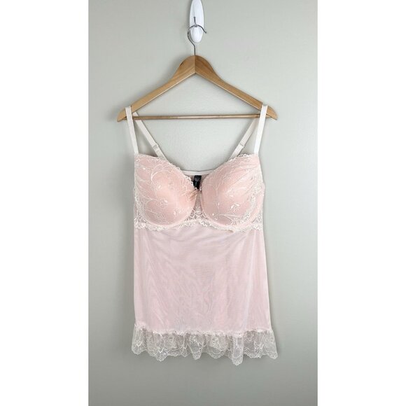 Rene Rofe Women’s Plus Size Lingerie 18/20 Pink Lace Babydoll  Ruffles‎ - Picture 1 of 10